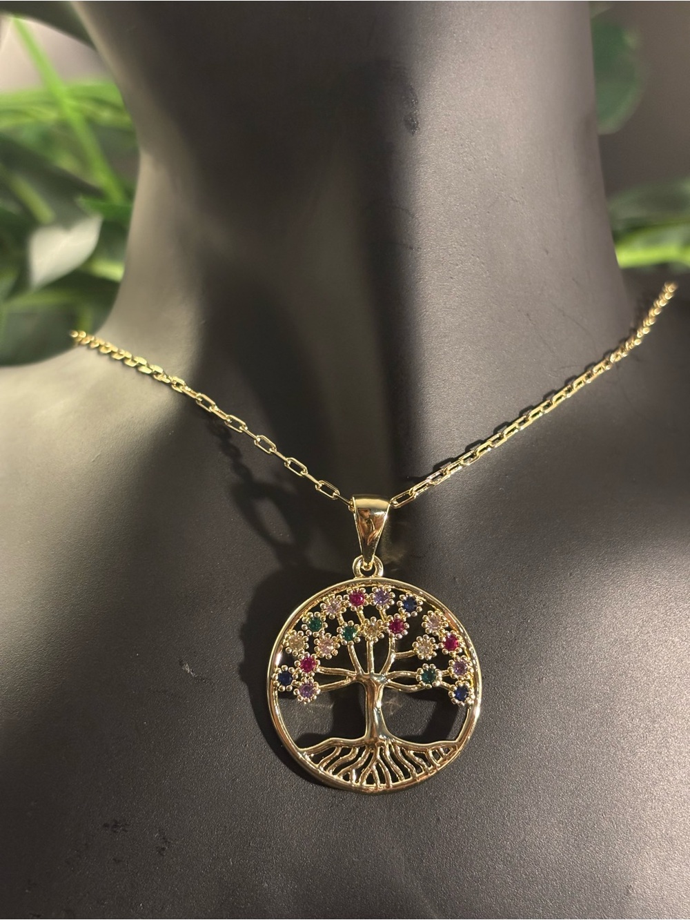 22” Gold Filled Multicolor Tree of Life Pendant Necklace - Women Jewelry